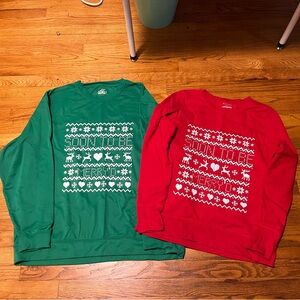 Engaged couple ugly Christmas sweaters